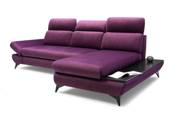 Stylish Titi Corner Sofa with Black Metal Legs and Functional Shelf