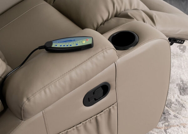 Close-Up of Prego Armchair's Massage Controls and Remote