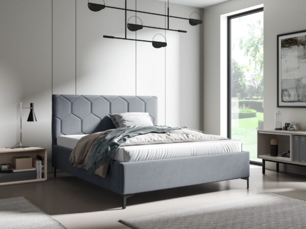 Modern Bed Type 34 in Trinity 14 fabric, available in Standard and Slim versions, perfect for mattresses 90–180 x 200 cm.
