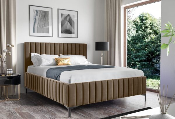Slim version of Bed Type 24 with minimalist design and customizable features, compatible with mattresses 90–180 x 200 cm.
