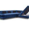 Lofi II corner sofa with spacious bedding storage compartment open.