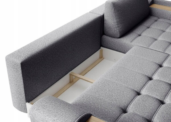 Elegant Nub corner sofa with automatic DL unfolding system and spacious storage compartment.