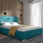 Slim version of Bed Type 22 with elegant wooden frame, customizable for mattress sizes 90 to 180 x 200 cm.