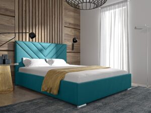 Slim version of Bed Type 22 with elegant wooden frame, customizable for mattress sizes 90 to 180 x 200 cm.