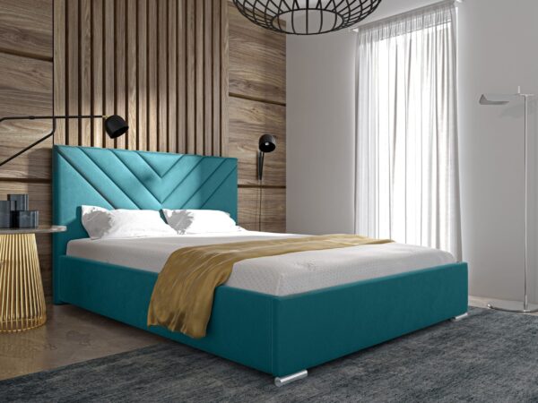 Slim version of Bed Type 22 with elegant wooden frame, customizable for mattress sizes 90 to 180 x 200 cm.