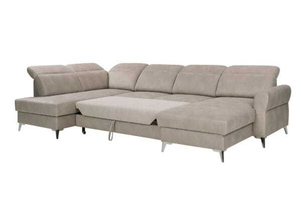 Calabria I sofa bed with chrome legs and 270 cm sleeping area