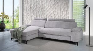 Close-up of Moena sofa Bonnell springs and metal leg finishes