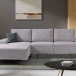 Pulia sofa side view with high backrest and ergonomic design