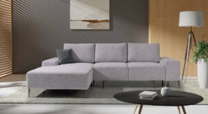 Pulia sofa side view with high backrest and ergonomic design