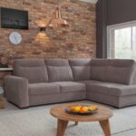 Level corner sofa bed with high backrest and storage