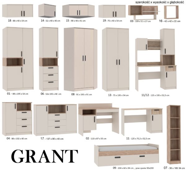 Overall view of the Grant furniture system in cashmere finish