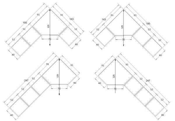Diagram of GRANT 34 wardrobe set dimensions, showing components