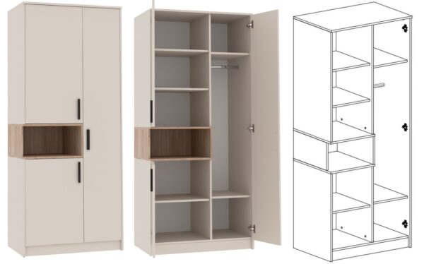 Interior view of GRANT 01 wardrobe with shelves and hanging space
