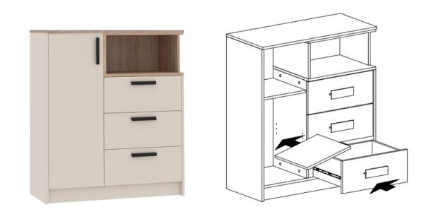 Modern GRANT 04 chest of drawers with open cabinet and drawers