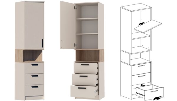 GRANT 06 shelf unit with drawers, shelves, and doors