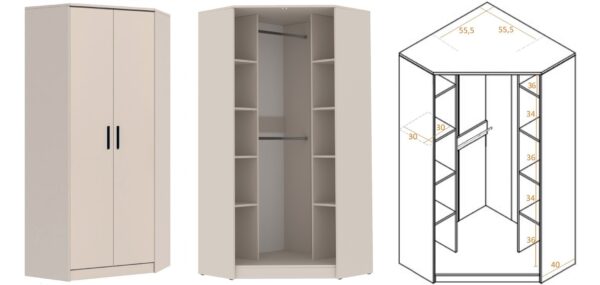 GRANT 08 corner wardrobe with shelves and hanging rail