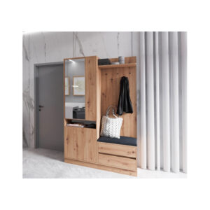 Full view ARTI 120 Hallway Wardrobe Set with mirror and seating.