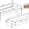 Technical sketch of GRANT 09 single bed with dimensions and drawer detail.