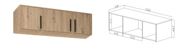 Technical sketch of ARTI 01 three-door wardrobe with extension