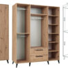 ARTI 2 three-door wardrobe with drawers, shelves, and rods