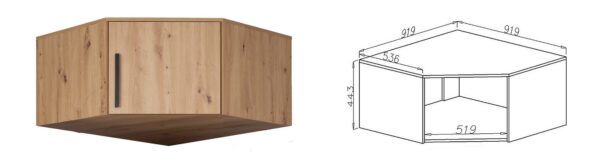 ARTI 1 corner wardrobe with shelves, rods, on legs