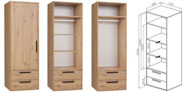 Interior view of ARTI 03B wardrobe with shelf, rail, drawers