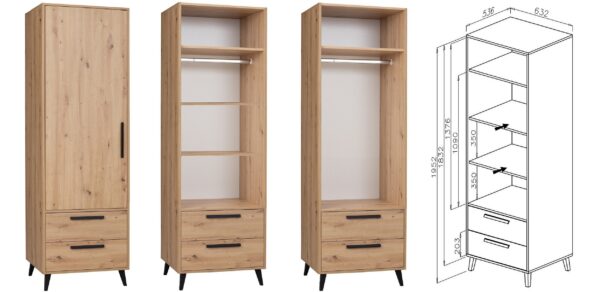 ARTI 4 single door linen cabinet with shelves, drawers, rods