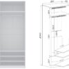 Detailed view of TRES 03 80 open wardrobe, showing interior shelves and rail.