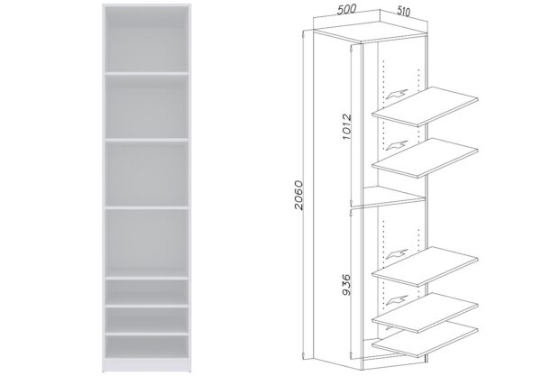 Interior view of TRES 05 open shelf unit, showcasing adjustable shelf