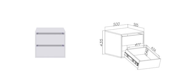 Front view of the TRES 06 50 white drawer unit, minimalist design