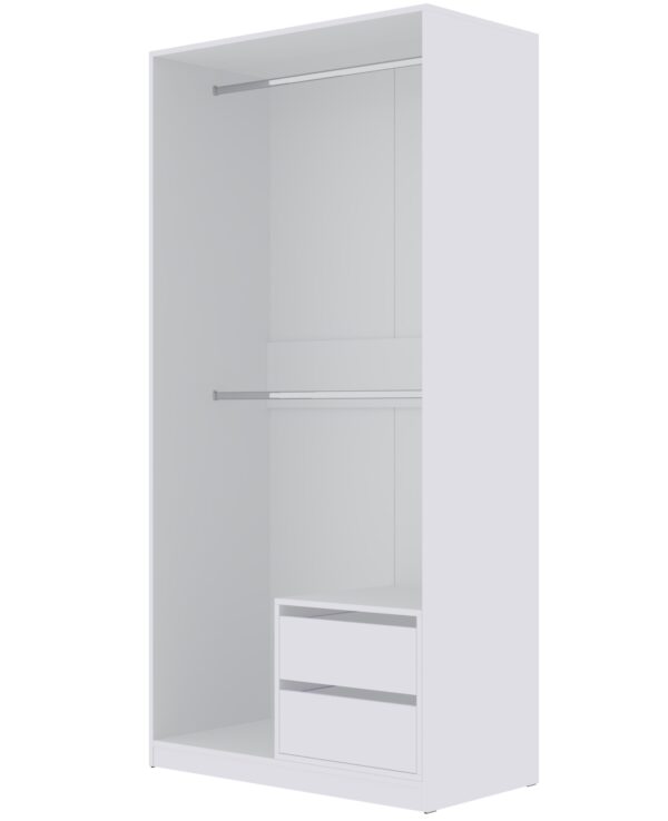 TRES 06 container cabinet integrated into a larger white TRES wardrobe system