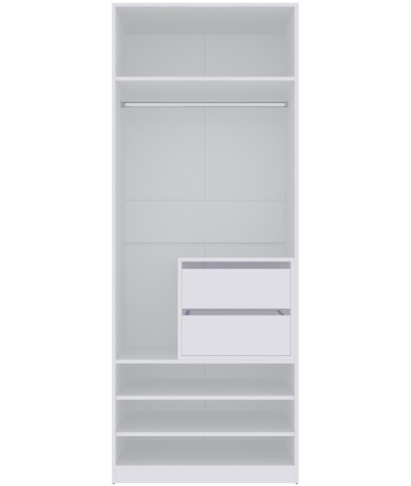 Modular white TRES wardrobe system with integrated 50cm drawer cabinet