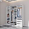 Spacious TRES 05 modular wardrobe with various shelving and rails