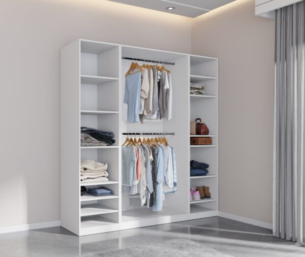 TRES 05 modular wardrobe system corner configuration with shelves