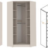 Detailed interior view and dimensions of GRANT 08 corner wardrobe.