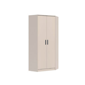 GRANT 08 corner wardrobe in cashmere, open, showing shelves and rail