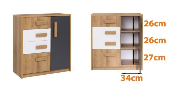 QUATRO 05 modern chest with open shelf and spacious drawers