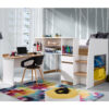 Modern loft bed design featuring integrated pull-out desk