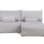 Modern Scandi corner sofa with integrated bedding storage, natural wooden legs