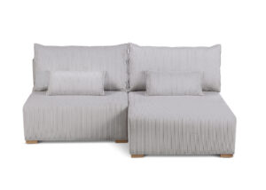 Modern Scandi corner sofa with integrated bedding storage, natural wooden legs