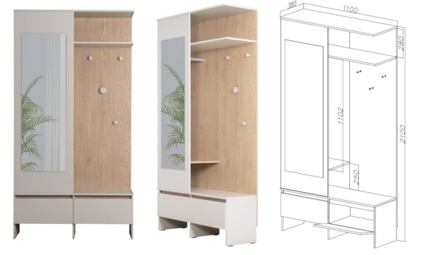 Interior view of NEL L wardrobe showing shelves and hanging space