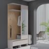 Detail of NEL P shoe cabinet with downward-opening flaps