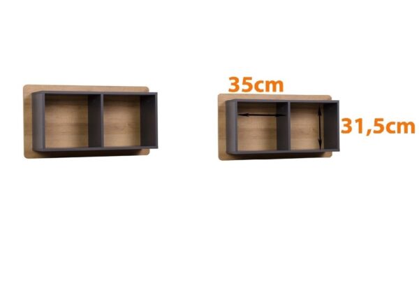 QUATRO 04 shelf showcasing its reversible mounting option