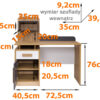 Detailed dimensions for QUATRO C student desk, ideal for youth rooms.