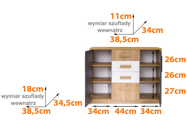 QUATRO 7 chest of drawers, multi-drawer storage, oak and white
