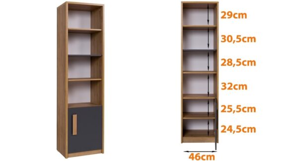 Detailed image of QUATRO 07 bookshelf showcasing storage compartments