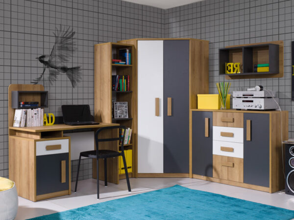QUATRO 08 corner wardrobe as part of a complete youth room furniture set.