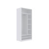 TRES 02 90 Open Wardrobe in white with adjustable shelves and metal rail.