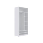 TRES 02 90 Open Wardrobe in white with adjustable shelves and metal rail.