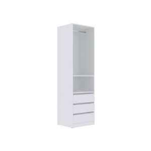 TRES 04 white open wardrobe column with drawers and hanging rail